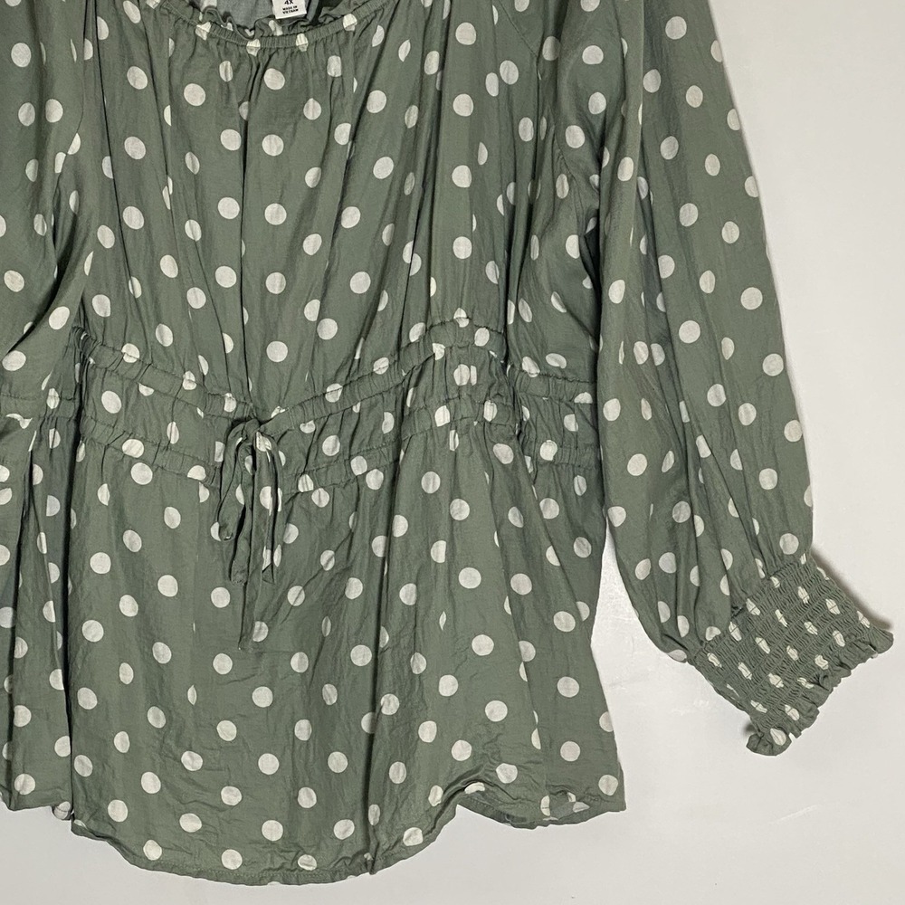 Ava & Viv Top Womens 4X Green White Polka Dot Whimsy Chic Boho Cowgirl Blouse - Picture 3 of 16